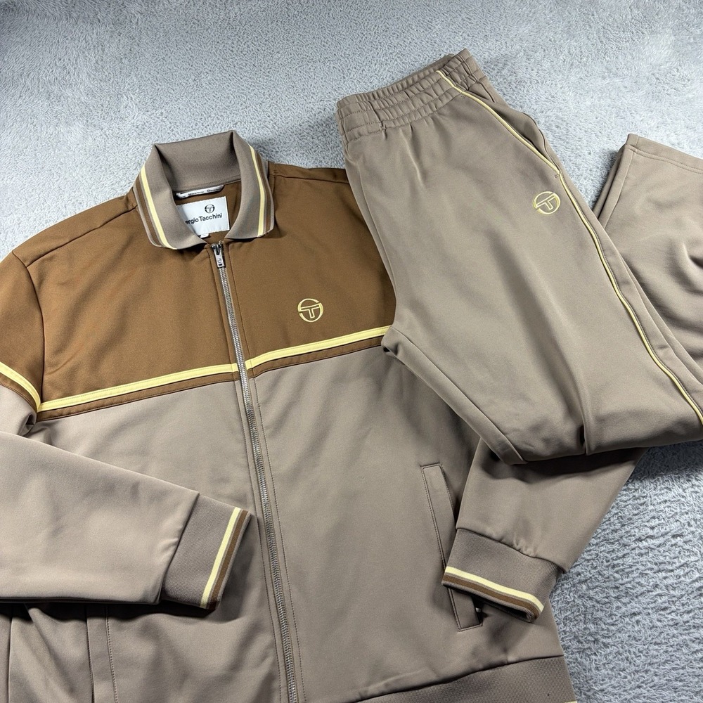 Sergio Tacchini Tracksuit Mens XL / L Taupe Brown Italian Jacket Pants Full Set